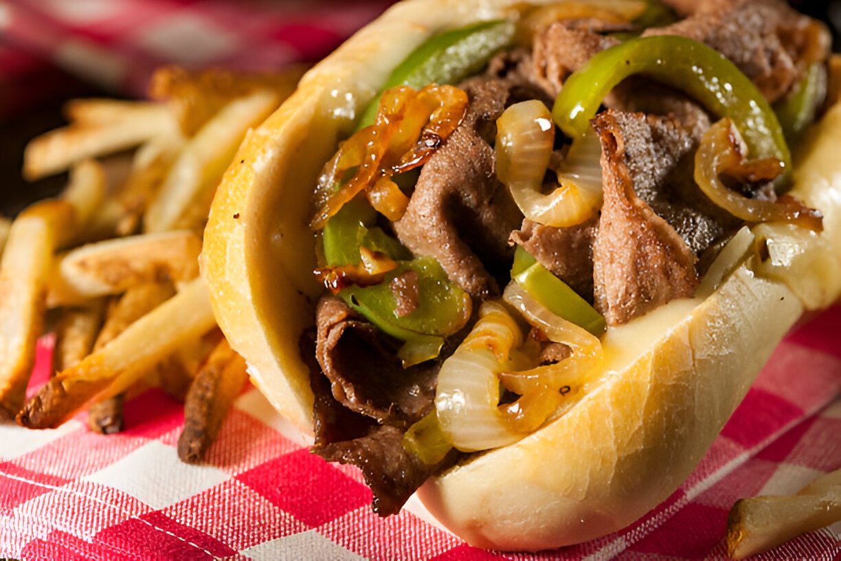 homemade philly cheesesteak sandwich