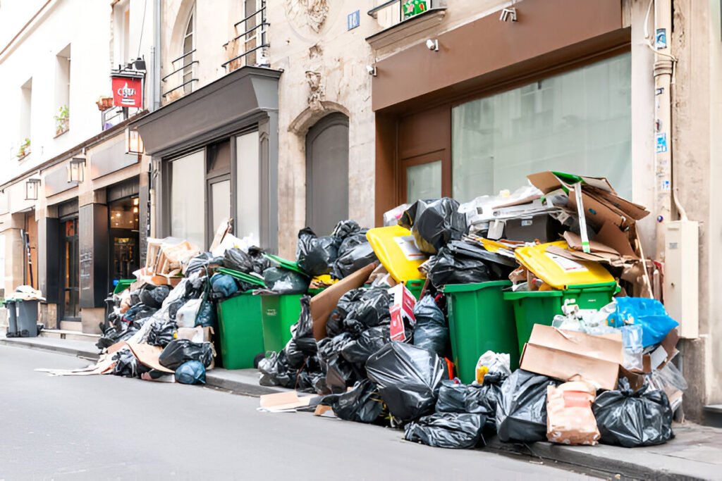 full bins because of waste collection strike