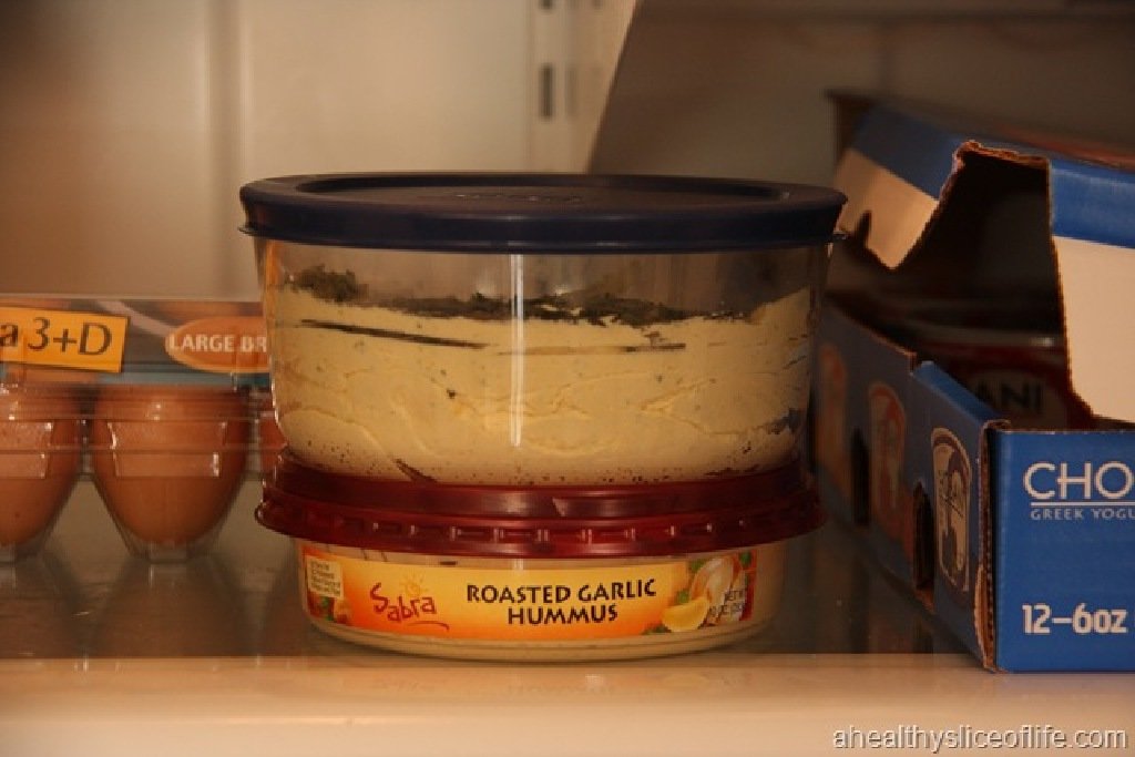 homemade hummus in fridge