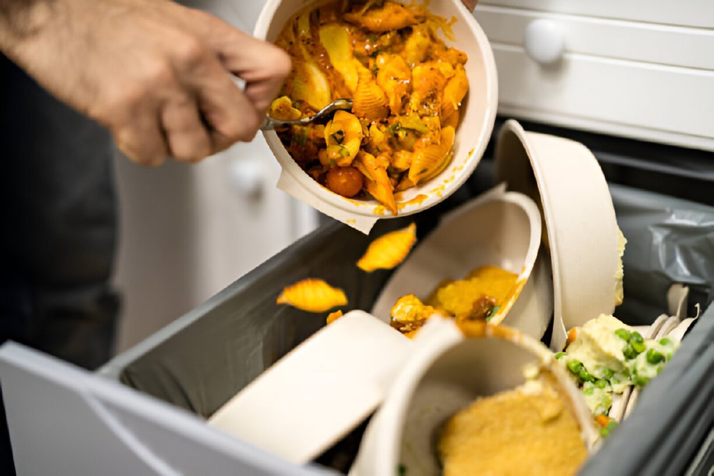 throwing away leftover food in trash