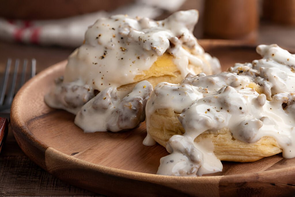 biscuits and creamy sausage gravy