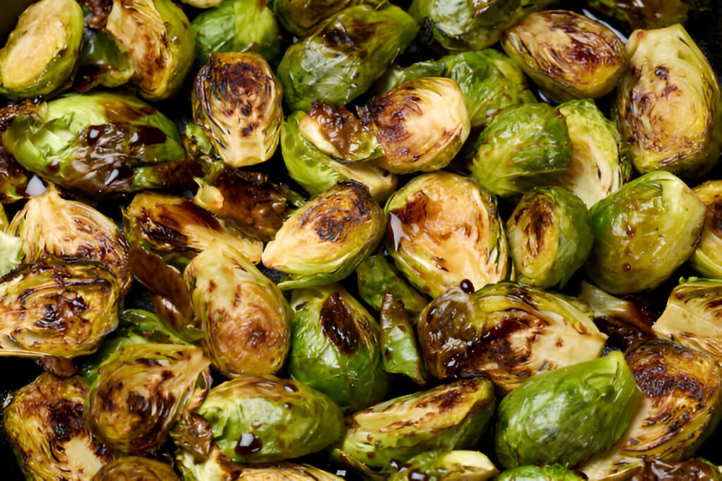 roasted brussel sprouts in cast iron pan