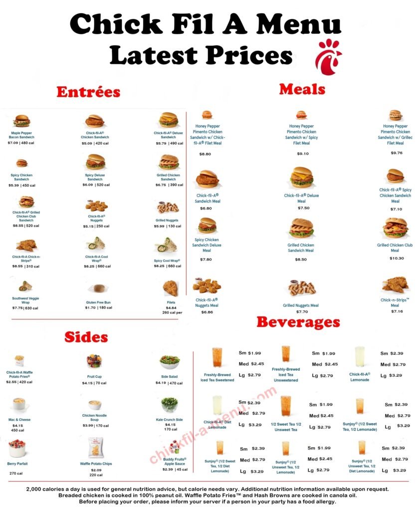 chick fil a final menu