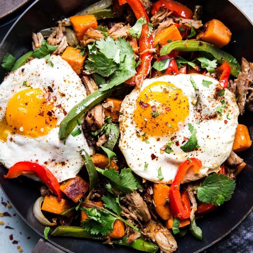 sweet potato carnitas hash skillet